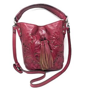 Patricia Nash Womens Bag Otavia Leather Bucket Crossbody Metallic Western